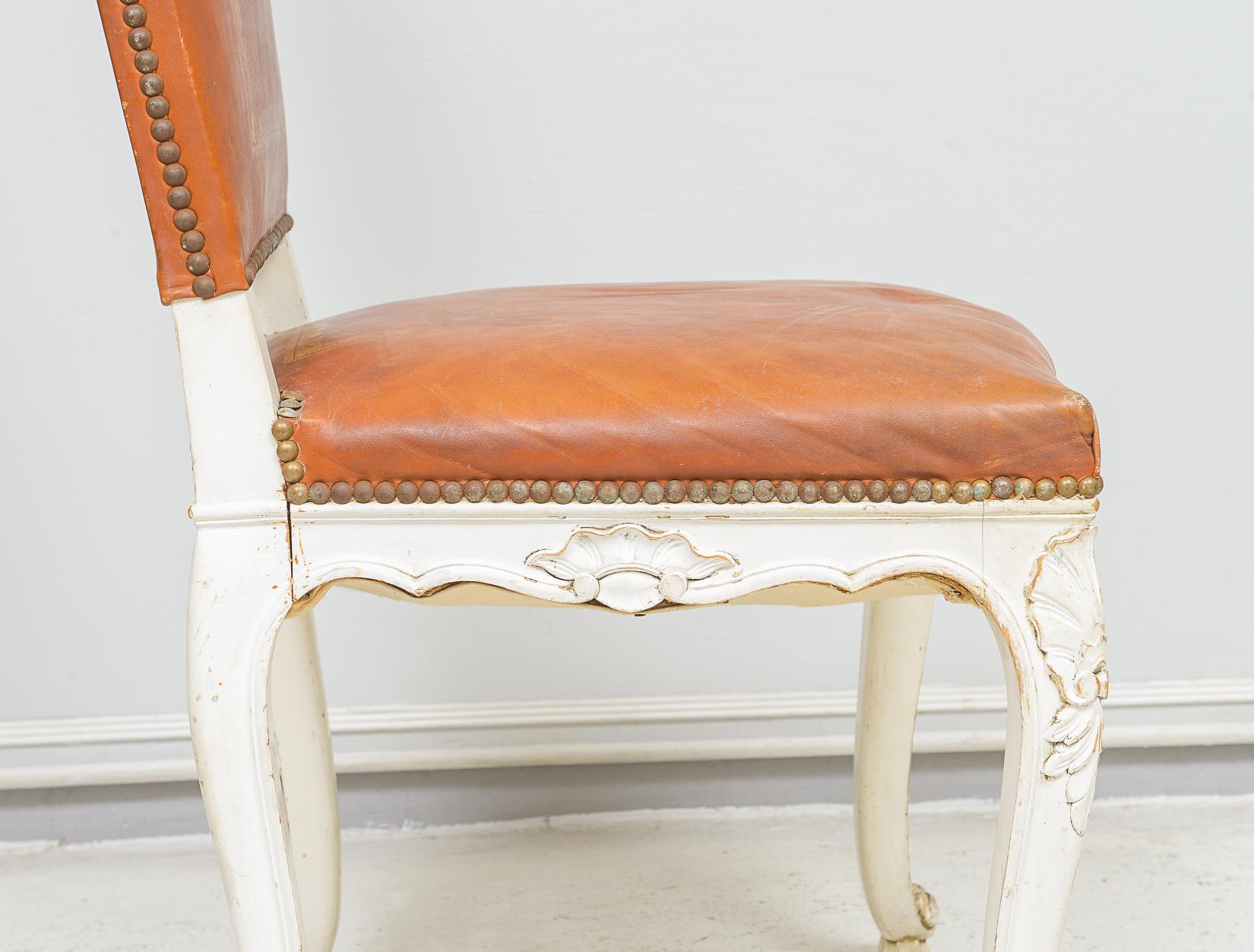 Hand-Painted Set of Eight Regence - style Leather Dining Chairs  For Sale