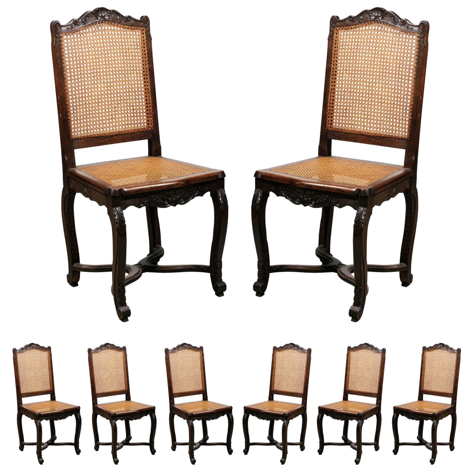 Set of 8 French Regence Style Oak Dining Chairs, circa 1890