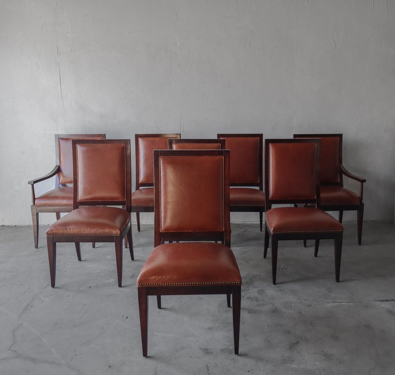 Set of 8 French Style Leather Dining Chairs by Restoration Hardware For Sale at 1stDibs