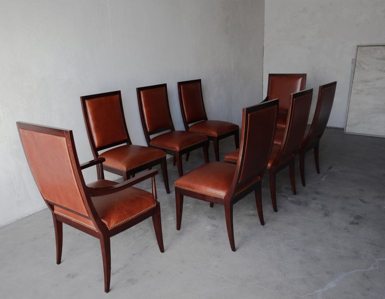 Set of 8 French Style Leather Dining Chairs by Restoration Hardware For