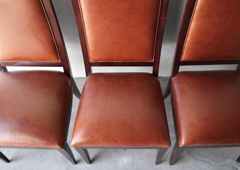 Set of 8 French Style Leather Dining Chairs by Restoration Hardware For Sale at 1stDibs