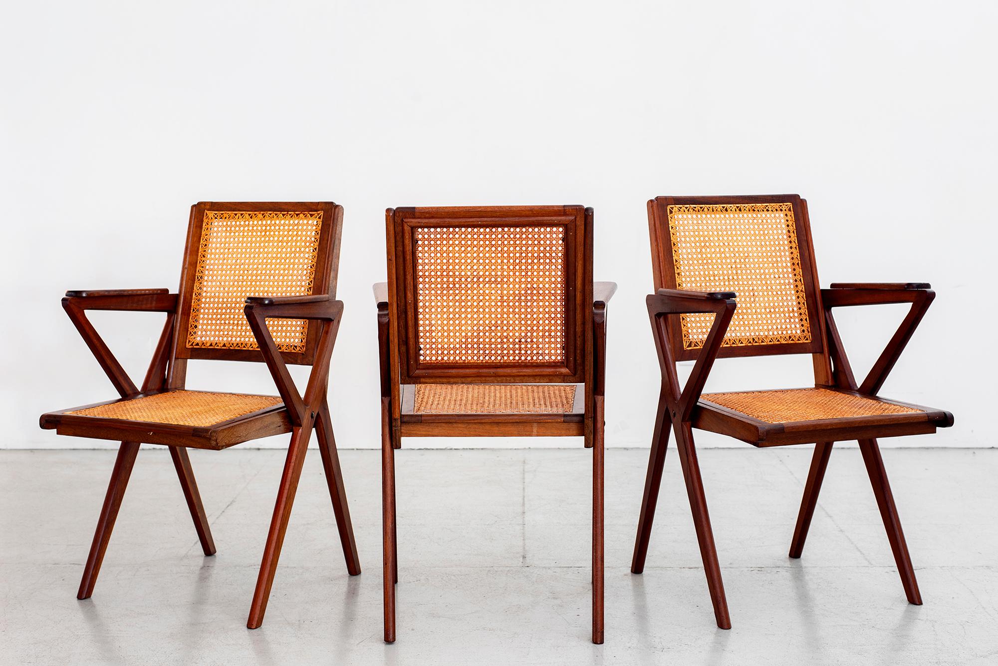 Set of 8 French Teak and Caned Dining Chairs In Good Condition In Beverly Hills, CA