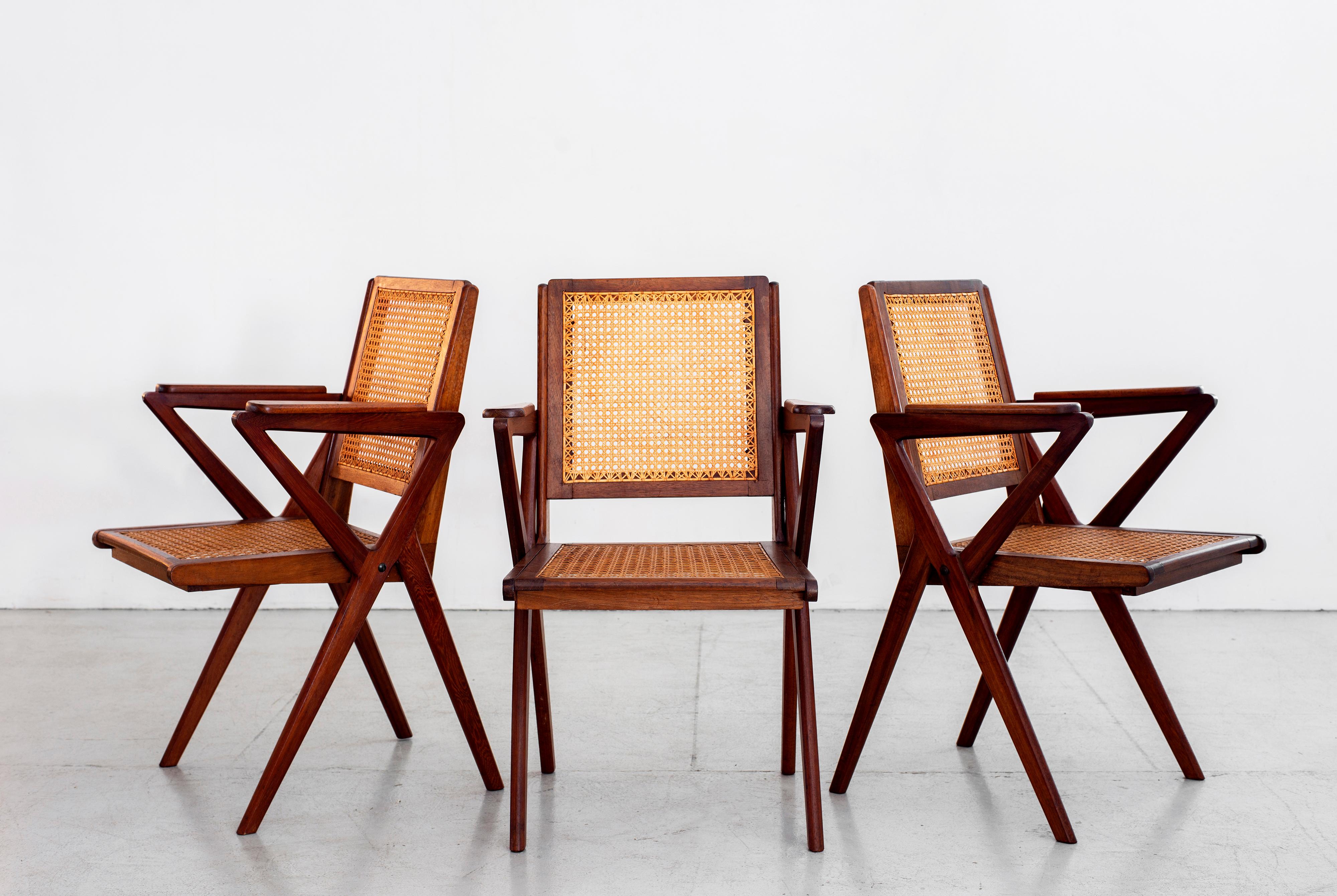 Set of 8 French Teak and Caned Dining Chairs 1