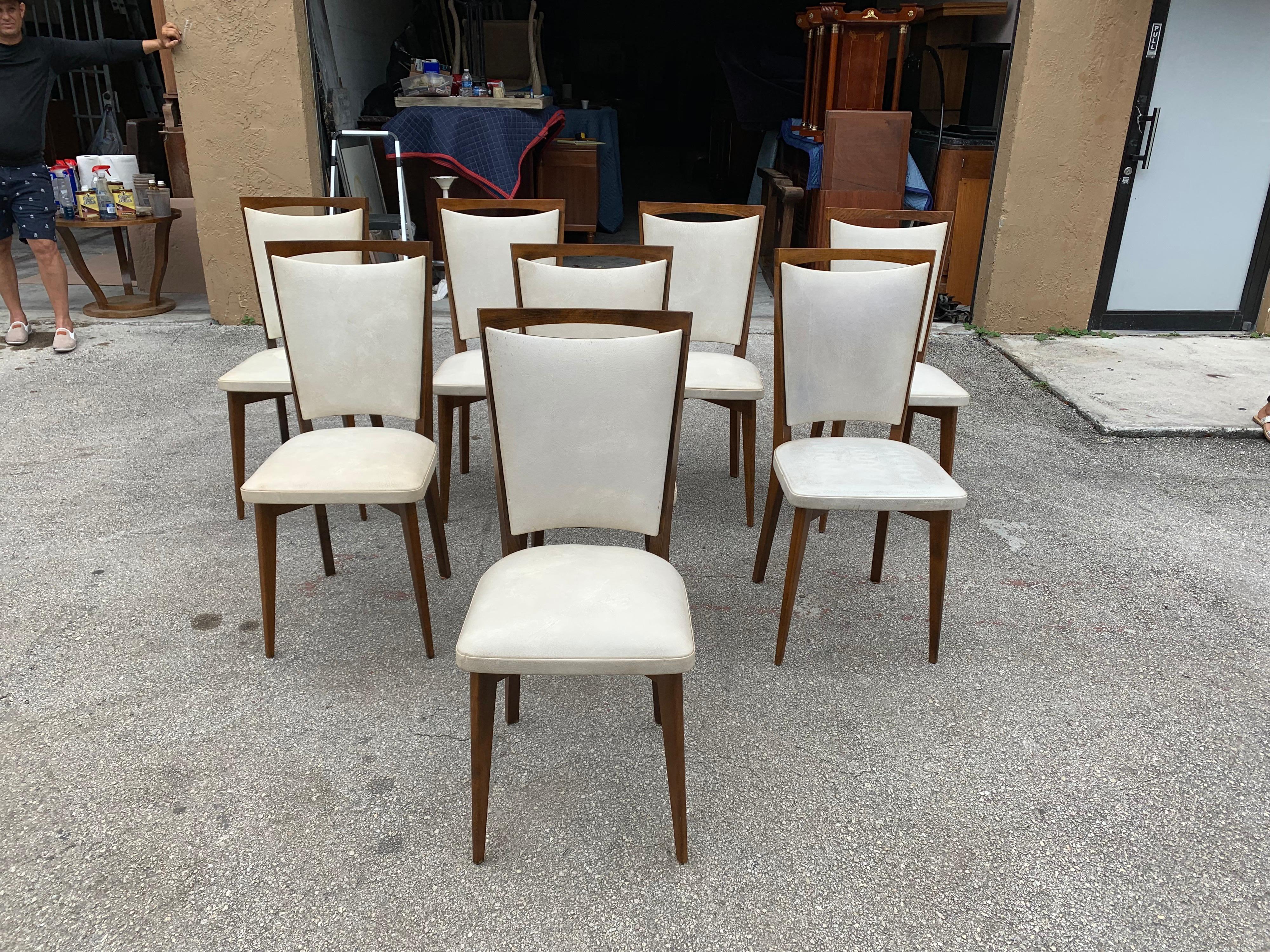 Set of 8 French Vintage Modern Solid Mahogany Dining Chairs, 1940s 5