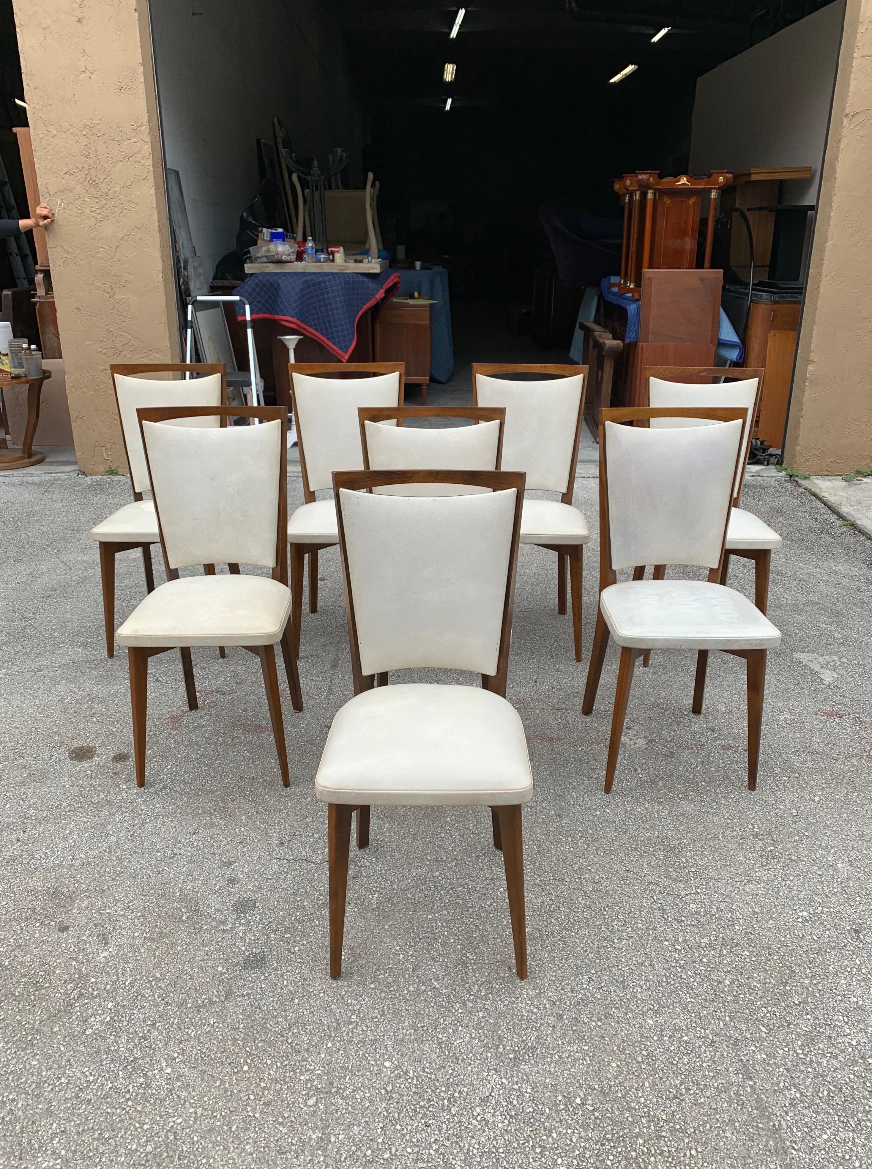 Set of 8 French Vintage Modern Solid Mahogany Dining Chairs, 1940s 6
