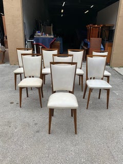 Set of 8 French Vintage Modern Solid Mahogany Dining Chairs, 1940s