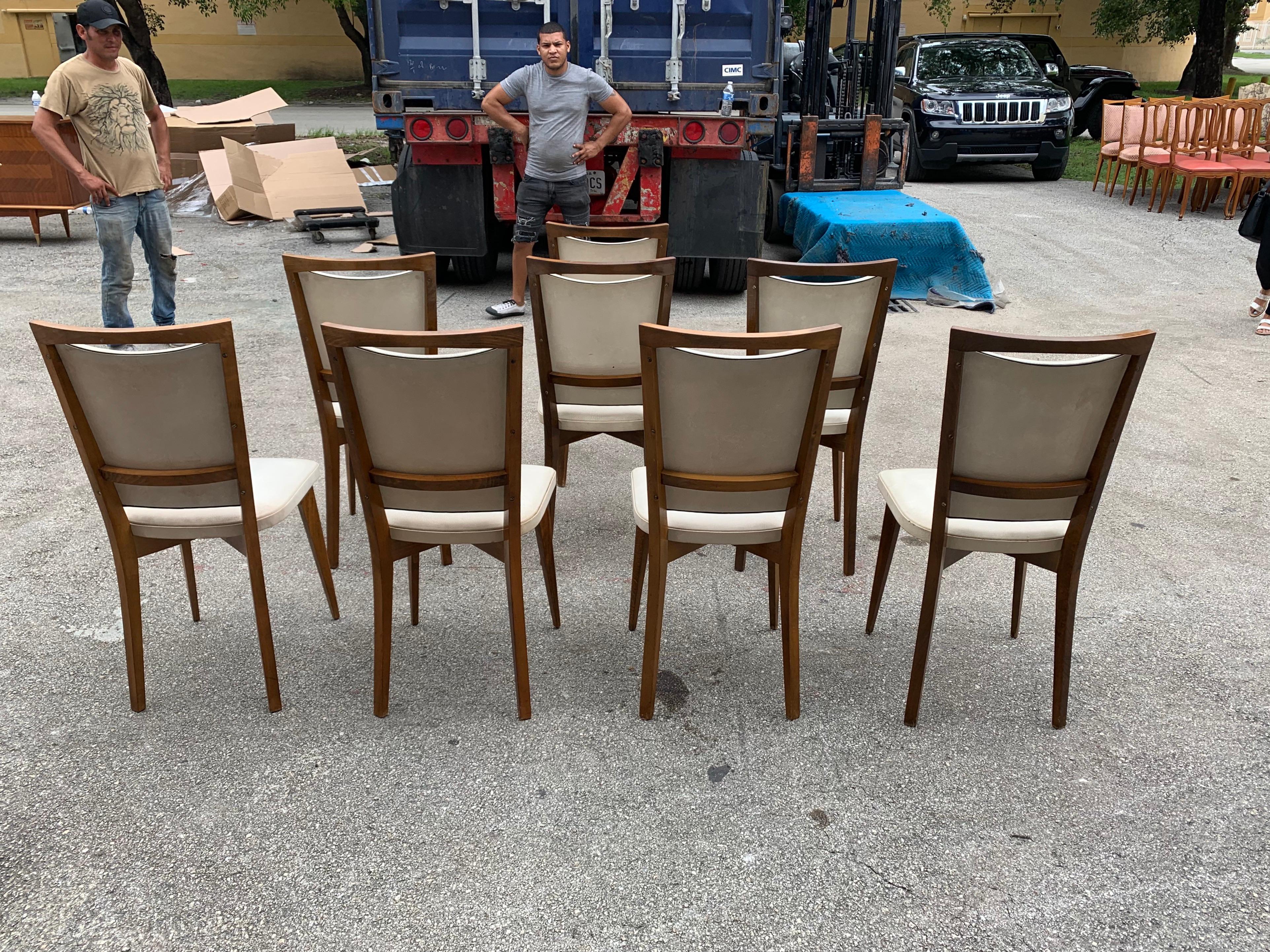 Set of 8 French Vintage Modern Solid Mahogany Dining Chairs, 1940s 1