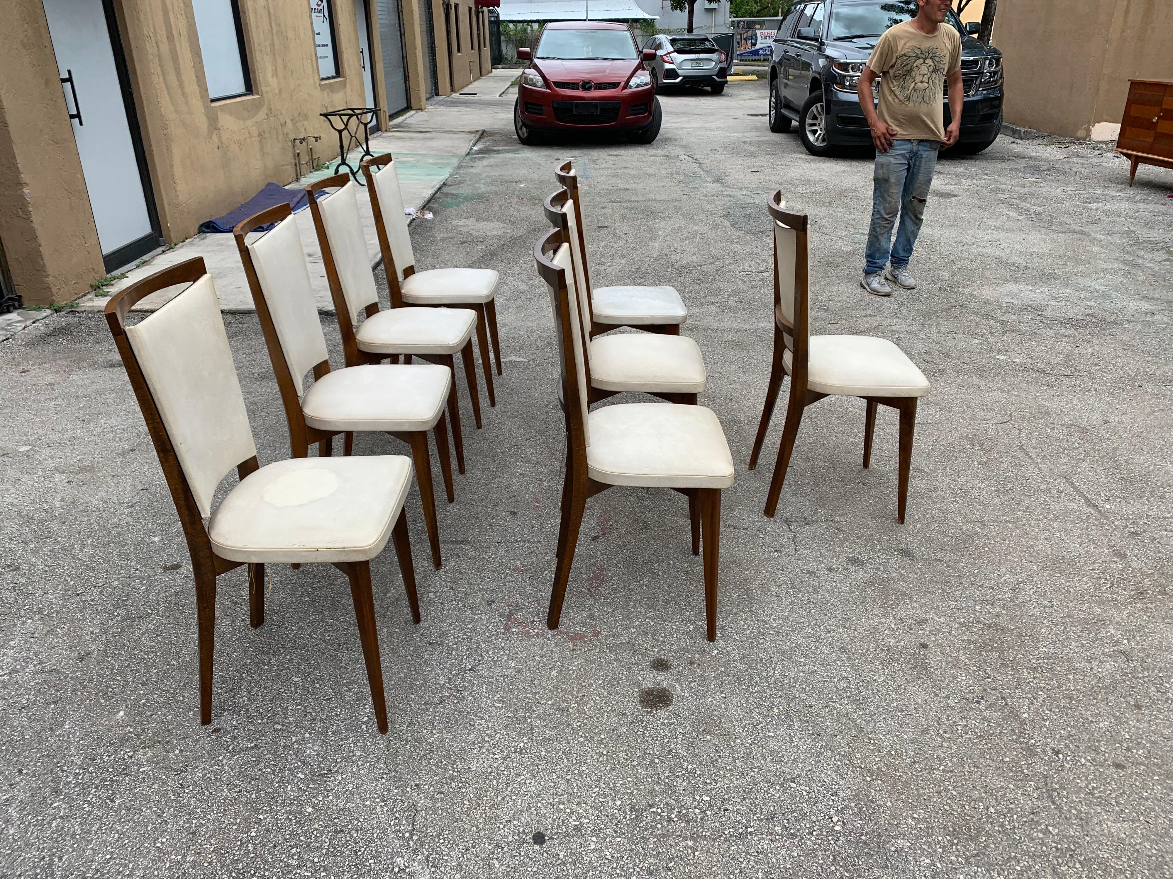 Set of 8 French Vintage Modern Solid Mahogany Dining Chairs, 1940s 2