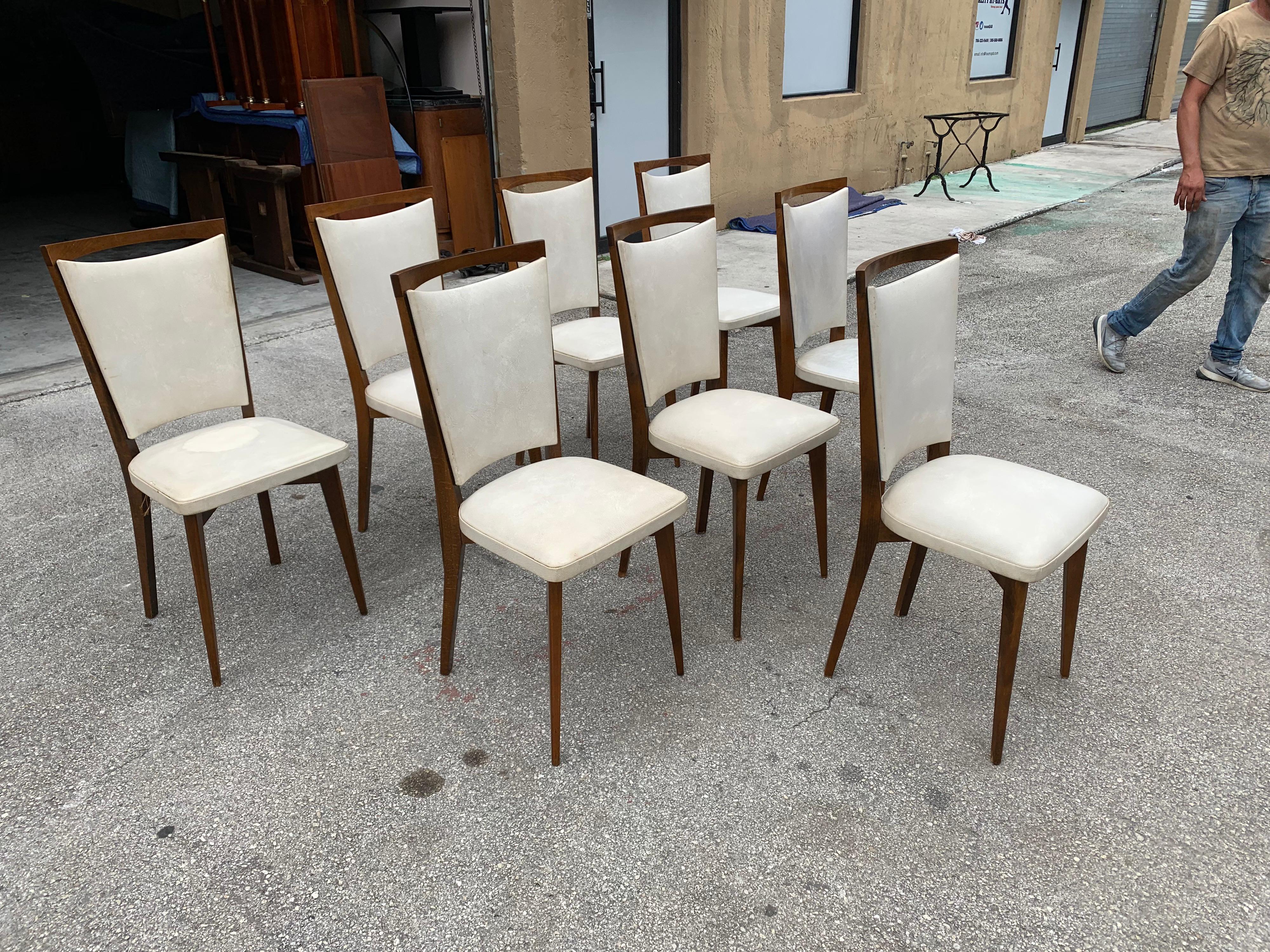 Set of 8 French Vintage Modern Solid Mahogany Dining Chairs, 1940s 3