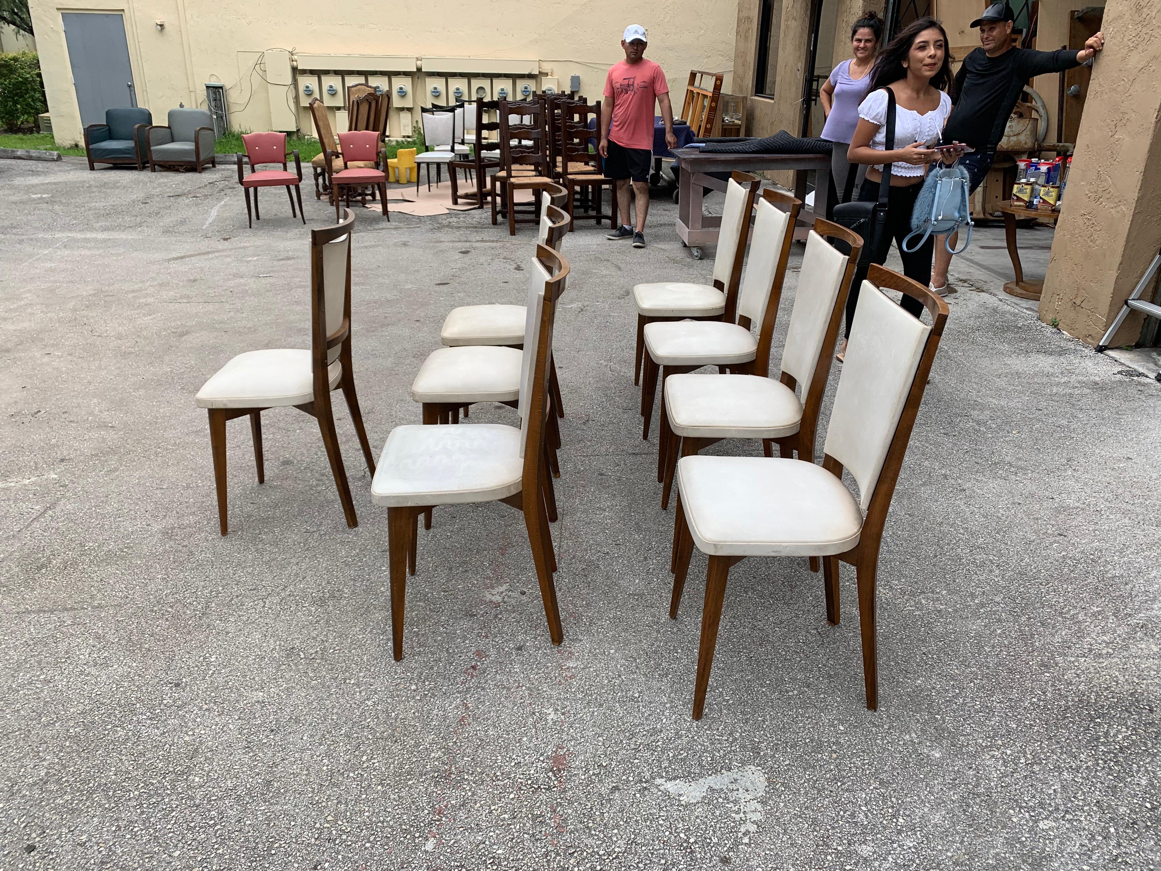Set of 8 French Vintage Modern Solid Mahogany Dining Chairs, 1940s 4