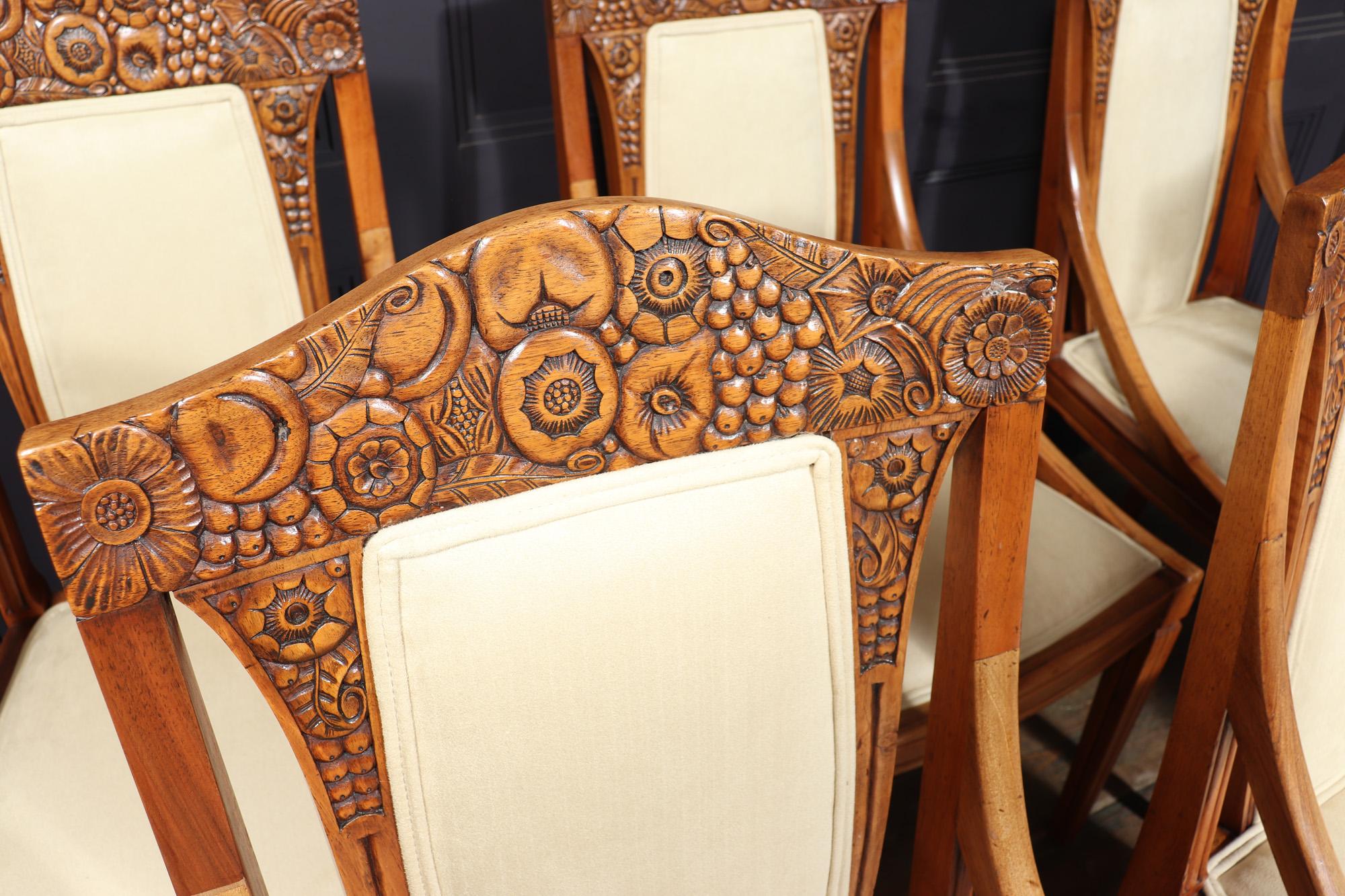 Set of 8 French Walnut Art Deco Dining Chairs For Sale 7