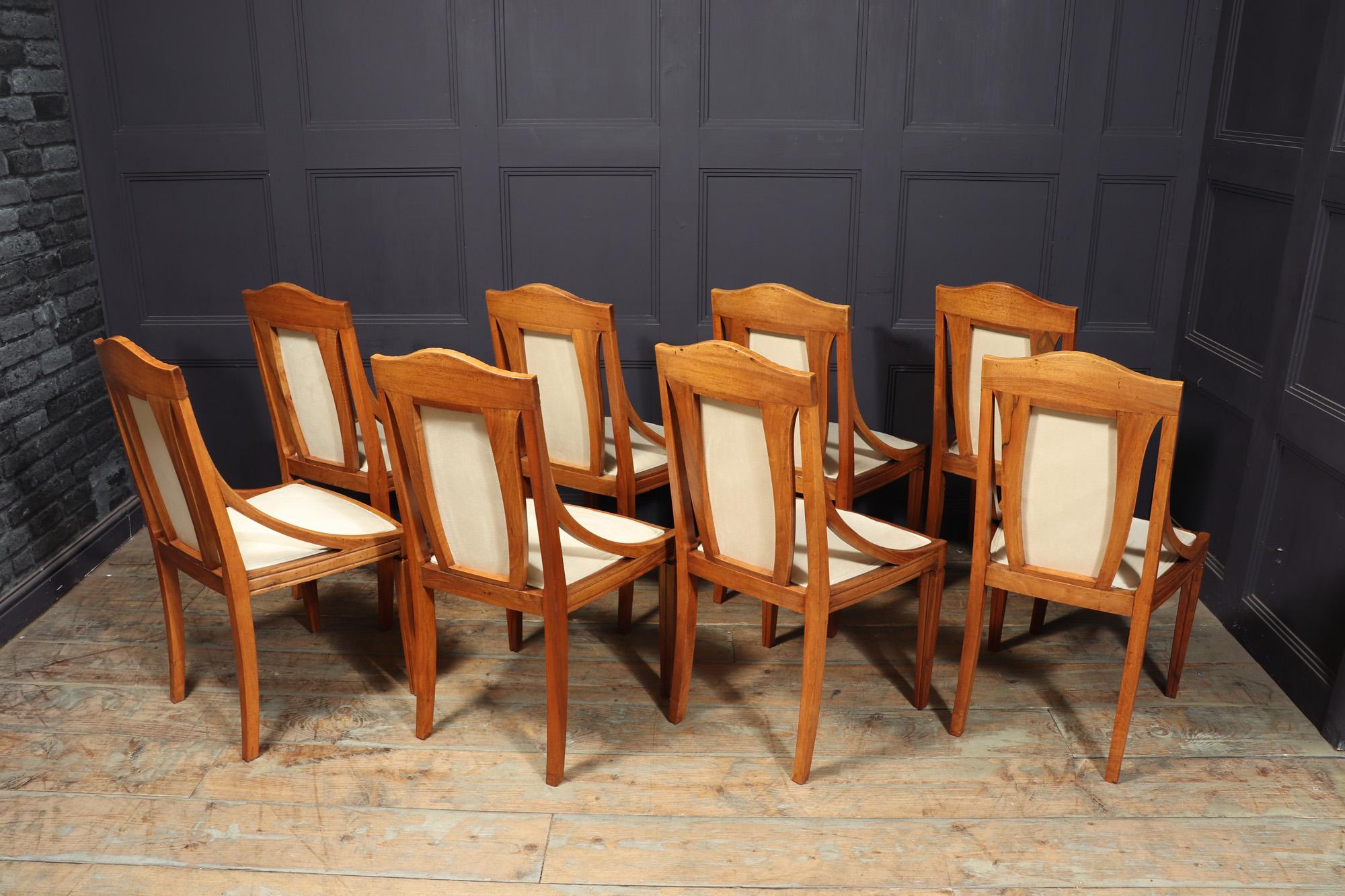 Set of 8 French Walnut Art Deco Dining Chairs For Sale 1
