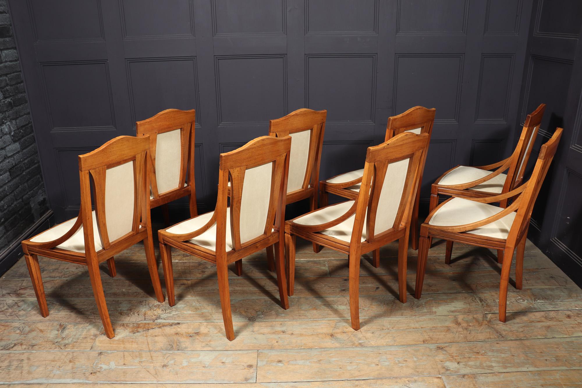 Set of 8 French Walnut Art Deco Dining Chairs For Sale 2