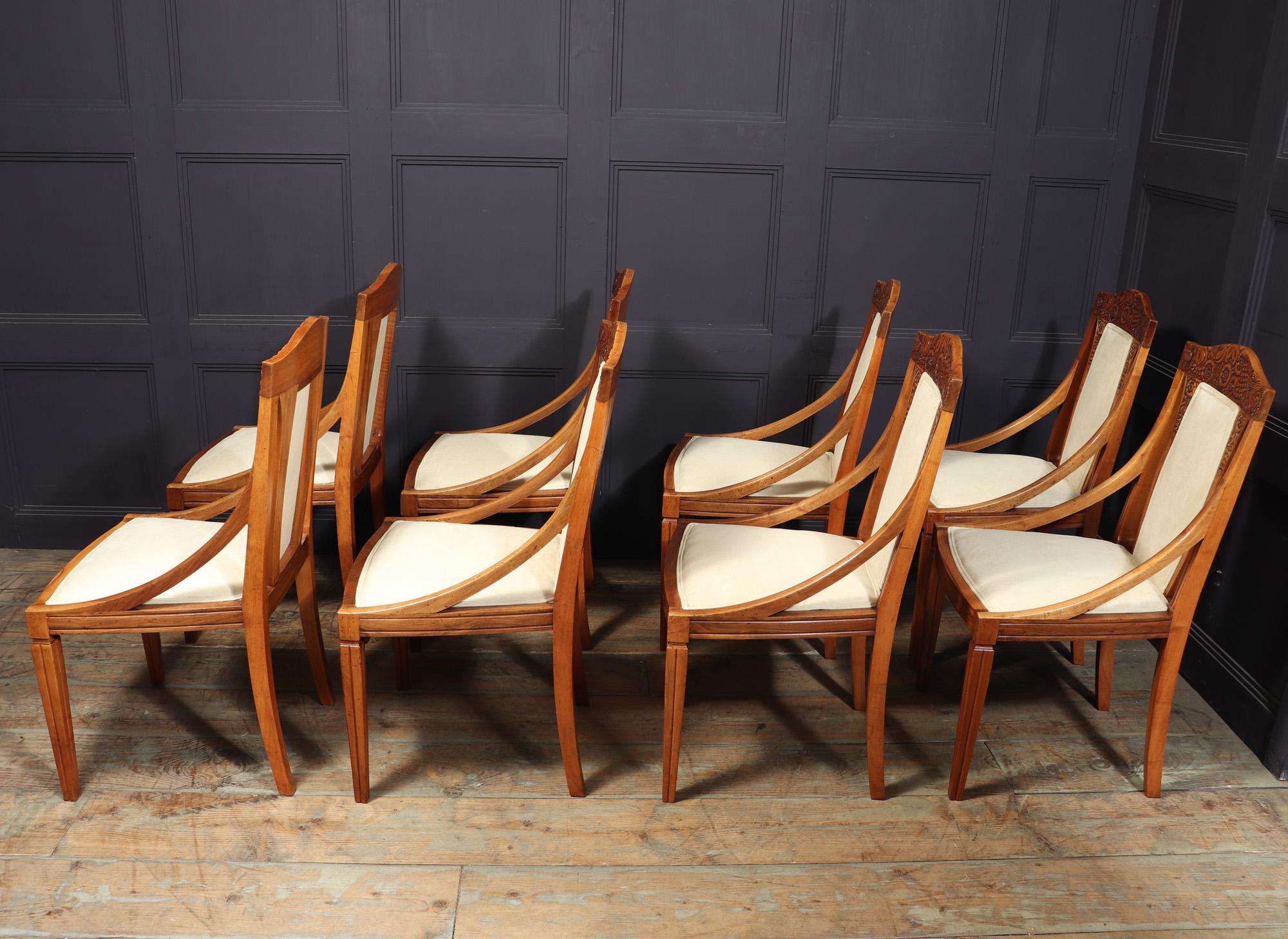 Set of 8 French Walnut Art Deco Dining Chairs For Sale 3