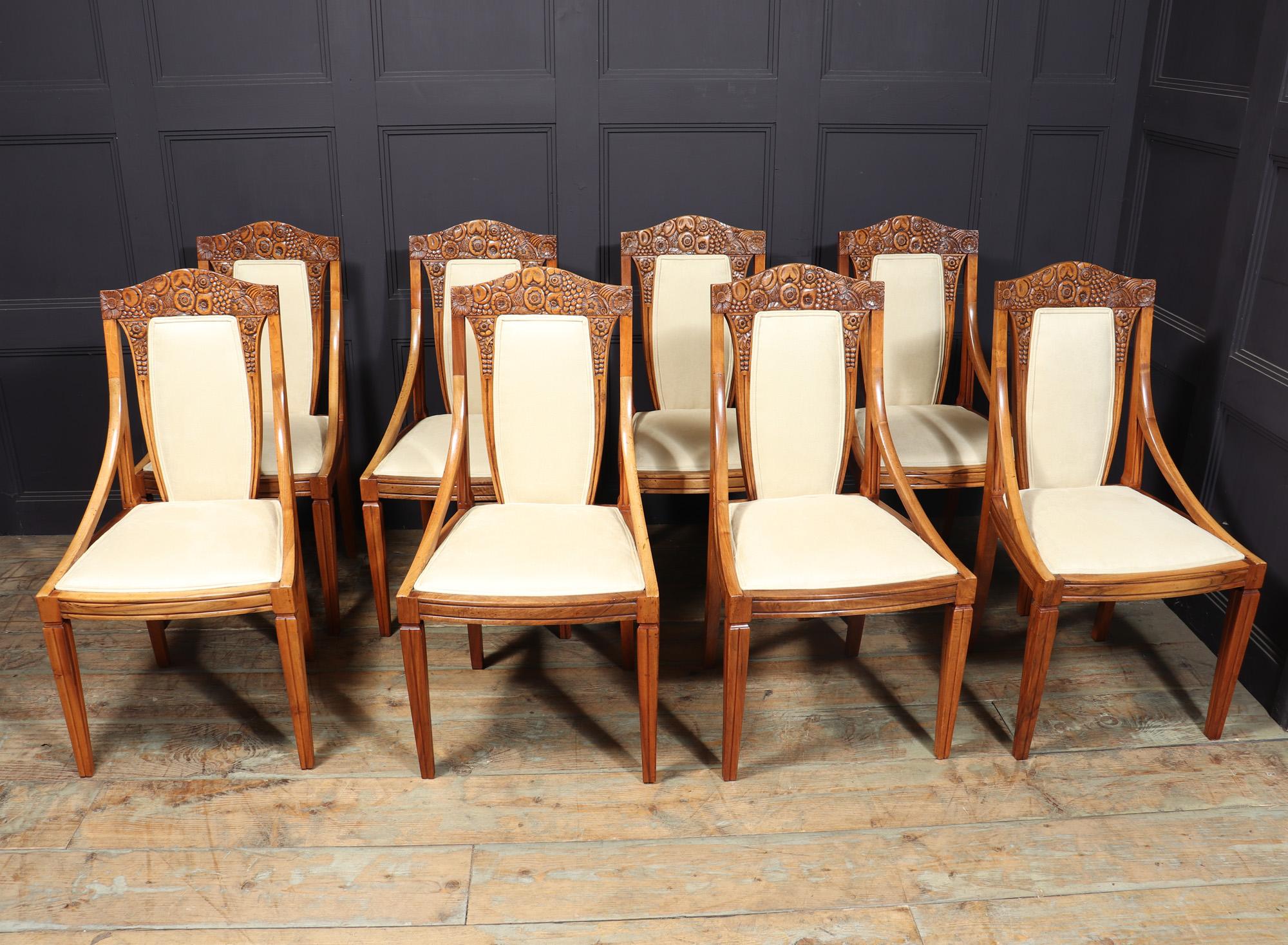 Set of 8 French Walnut Art Deco Dining Chairs For Sale 5