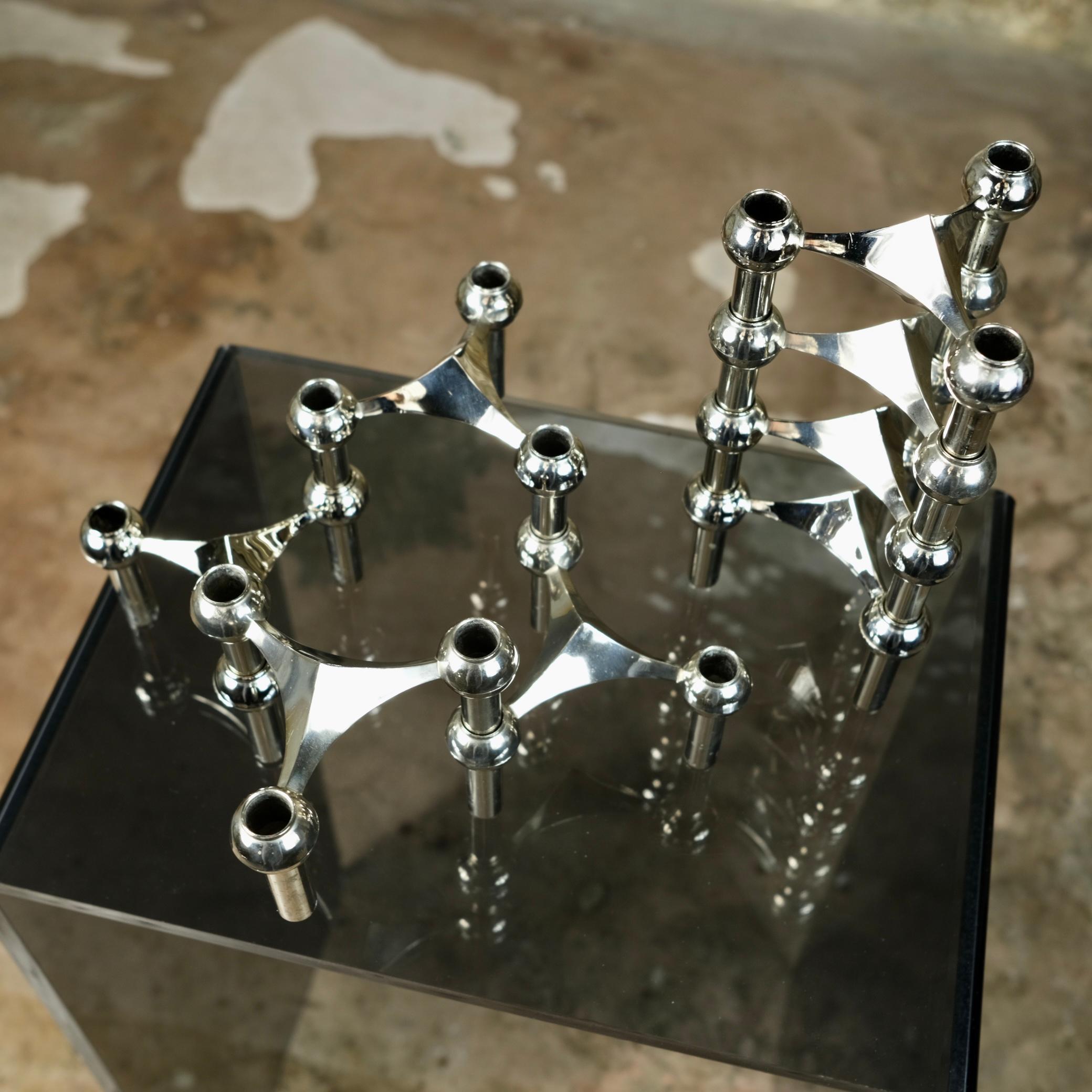 Metal Set of 8 Fritz Nagel stackable candlesticks, West Germany, 1960s