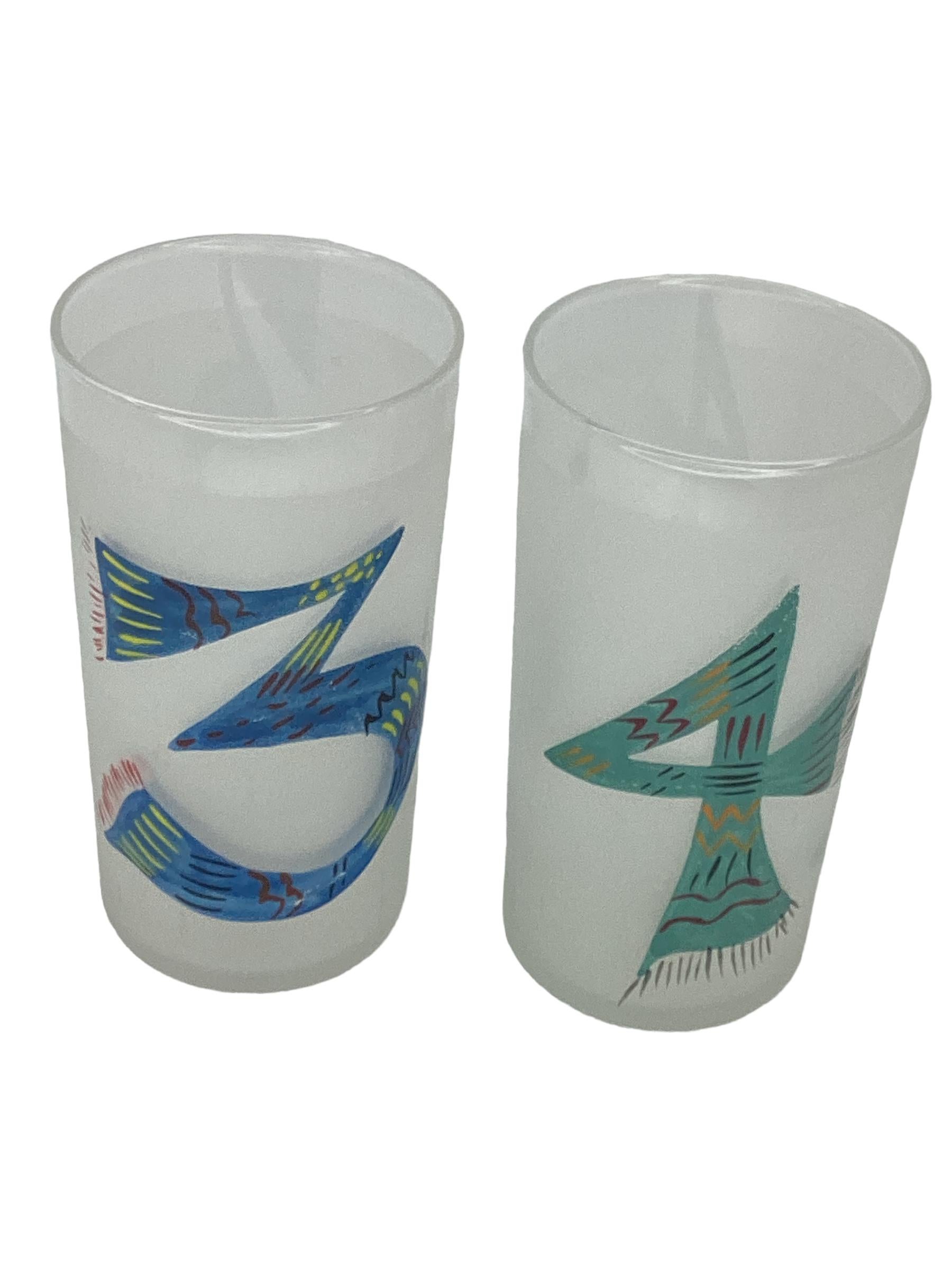 Mid-Century Modern Set of 8 Frosted Vintage Tumblers Numbered 1-8 For Sale