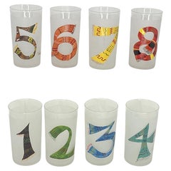Set of 8 Frosted Vintage Tumblers Numbered 1-8