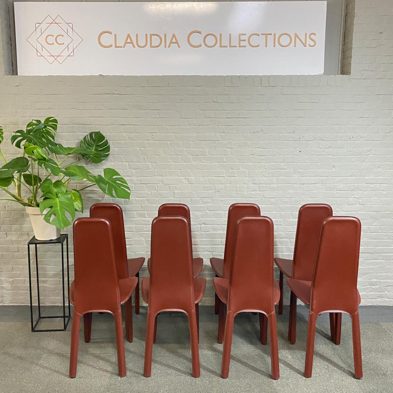 Set of 8 full saddle leather CIDUE ITALIA dining chairs- Italy 1980'S For Sale 7