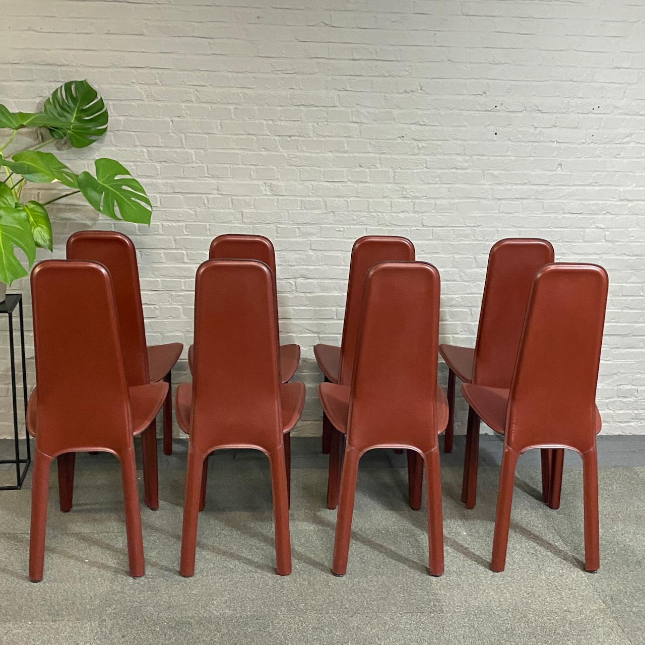 Set of 8 full saddle leather CIDUE ITALIA dining chairs- Italy 1980'S For Sale 8