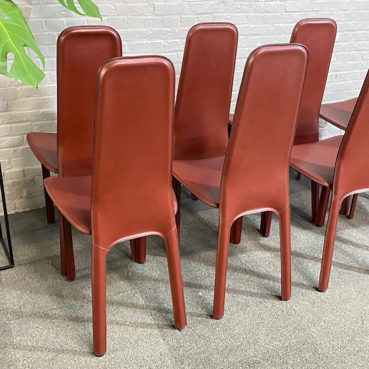 Set of 8 full saddle leather CIDUE ITALIA dining chairs- Italy 1980'S For Sale 9