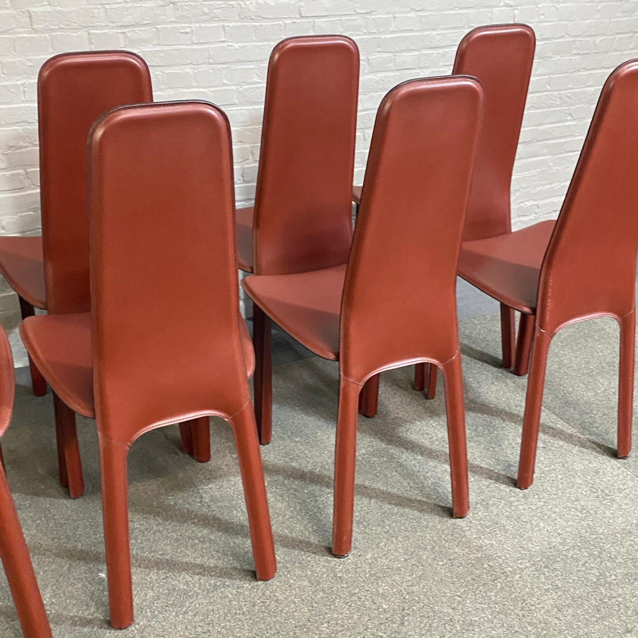 Set of 8 full saddle leather CIDUE ITALIA dining chairs- Italy 1980'S For Sale 10