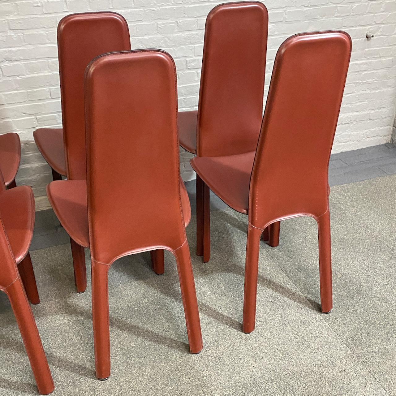Set of 8 full saddle leather CIDUE ITALIA dining chairs- Italy 1980'S For Sale 11