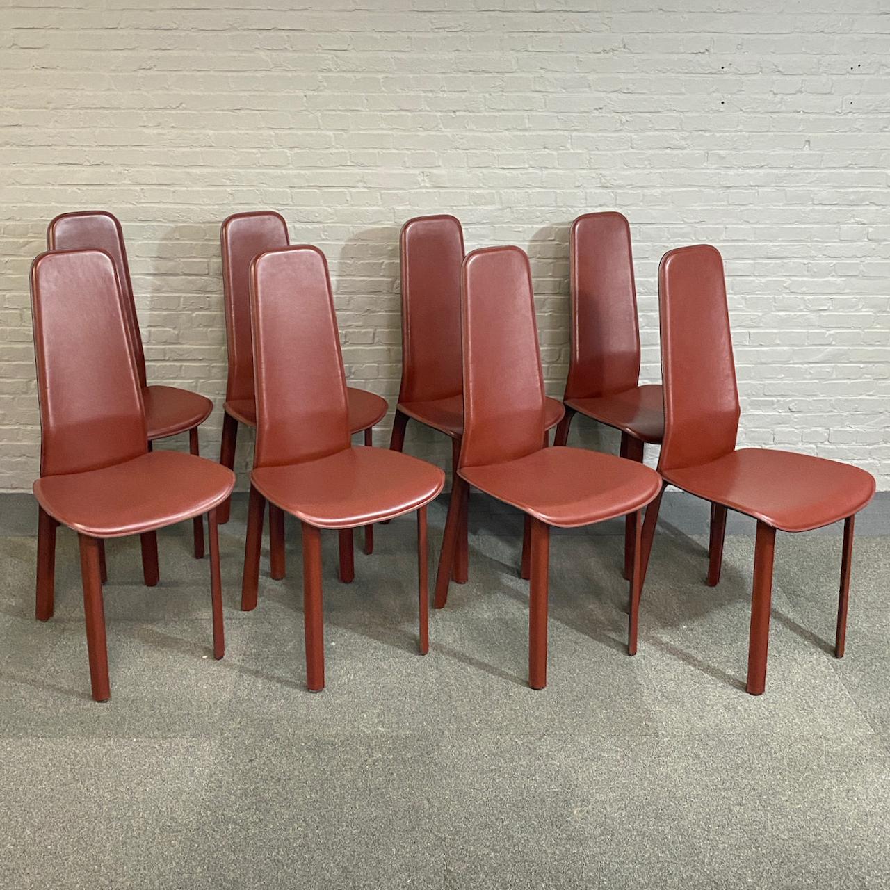 Set of 8 full saddle leather CIDUE ITALIA dining chairs- Italy 1980'S For Sale 12