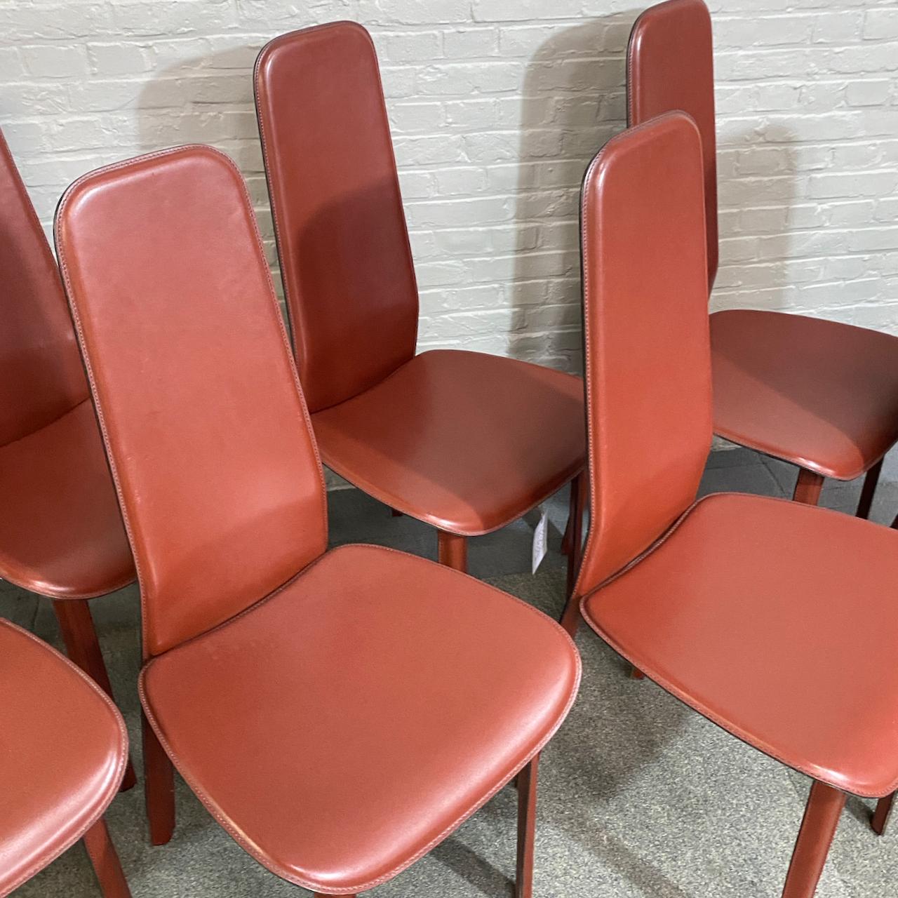 Late 20th Century Set of 8 full saddle leather CIDUE ITALIA dining chairs- Italy 1980'S For Sale