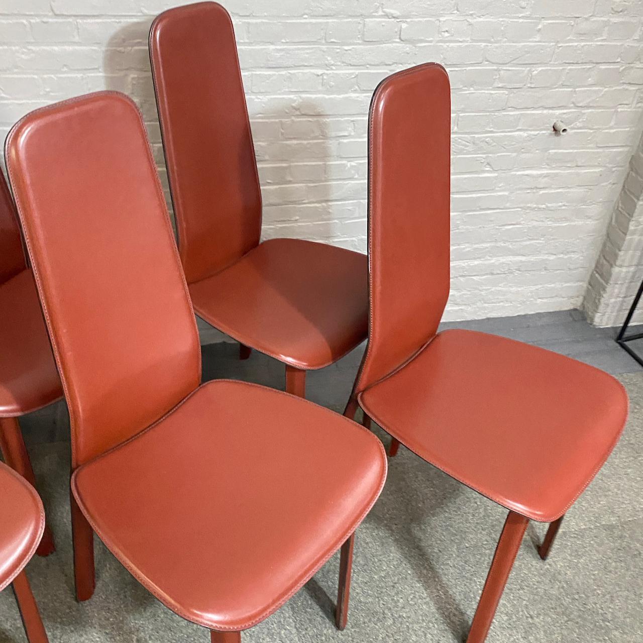 Leather Set of 8 full saddle leather CIDUE ITALIA dining chairs- Italy 1980'S For Sale