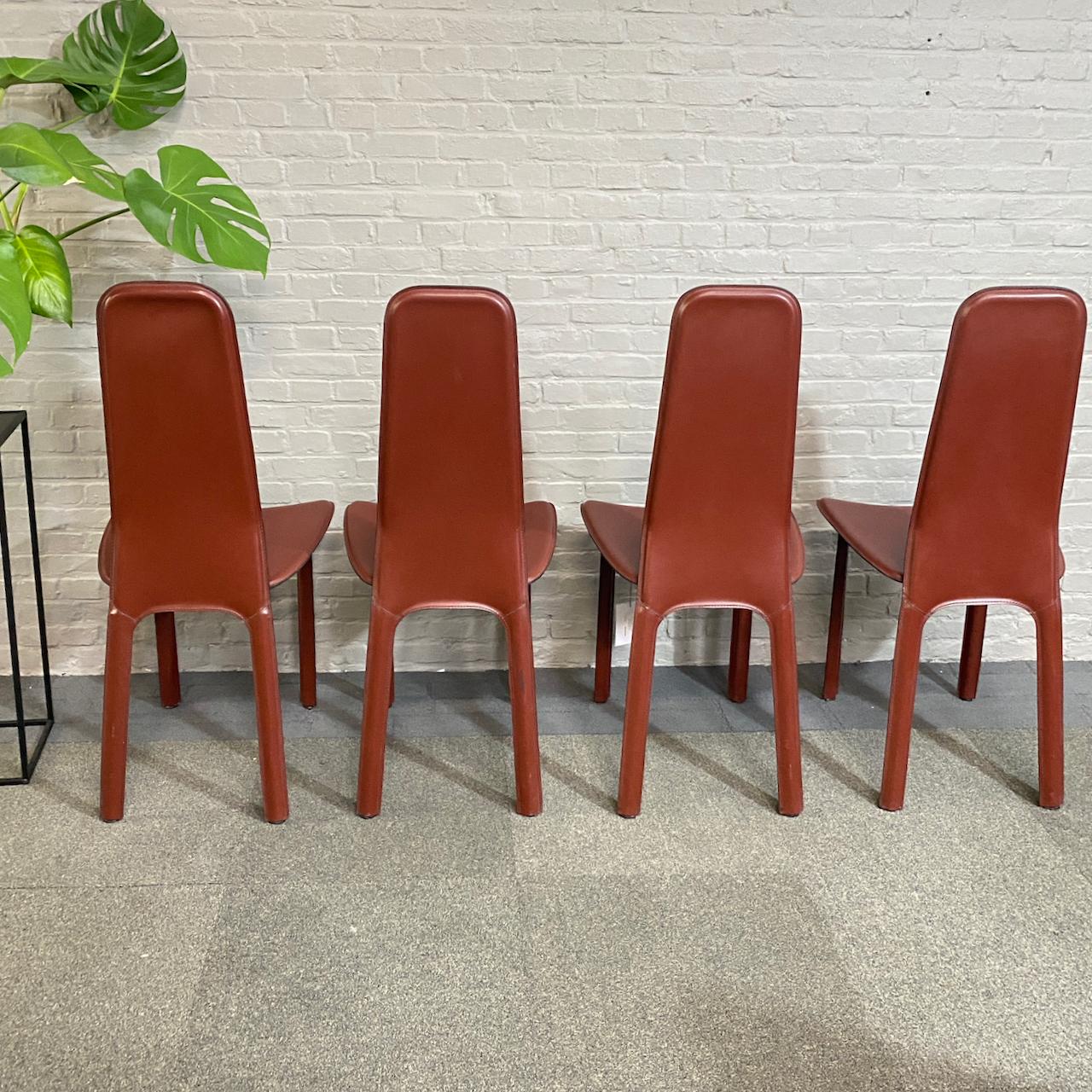 Set of 8 full saddle leather CIDUE ITALIA dining chairs- Italy 1980'S For Sale 1