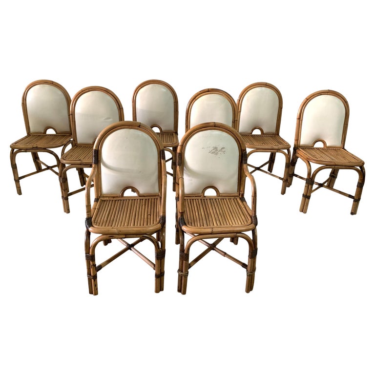 Set Of 8 Gabriella Crespi Rising Sun Bamboo Dining Chairs For