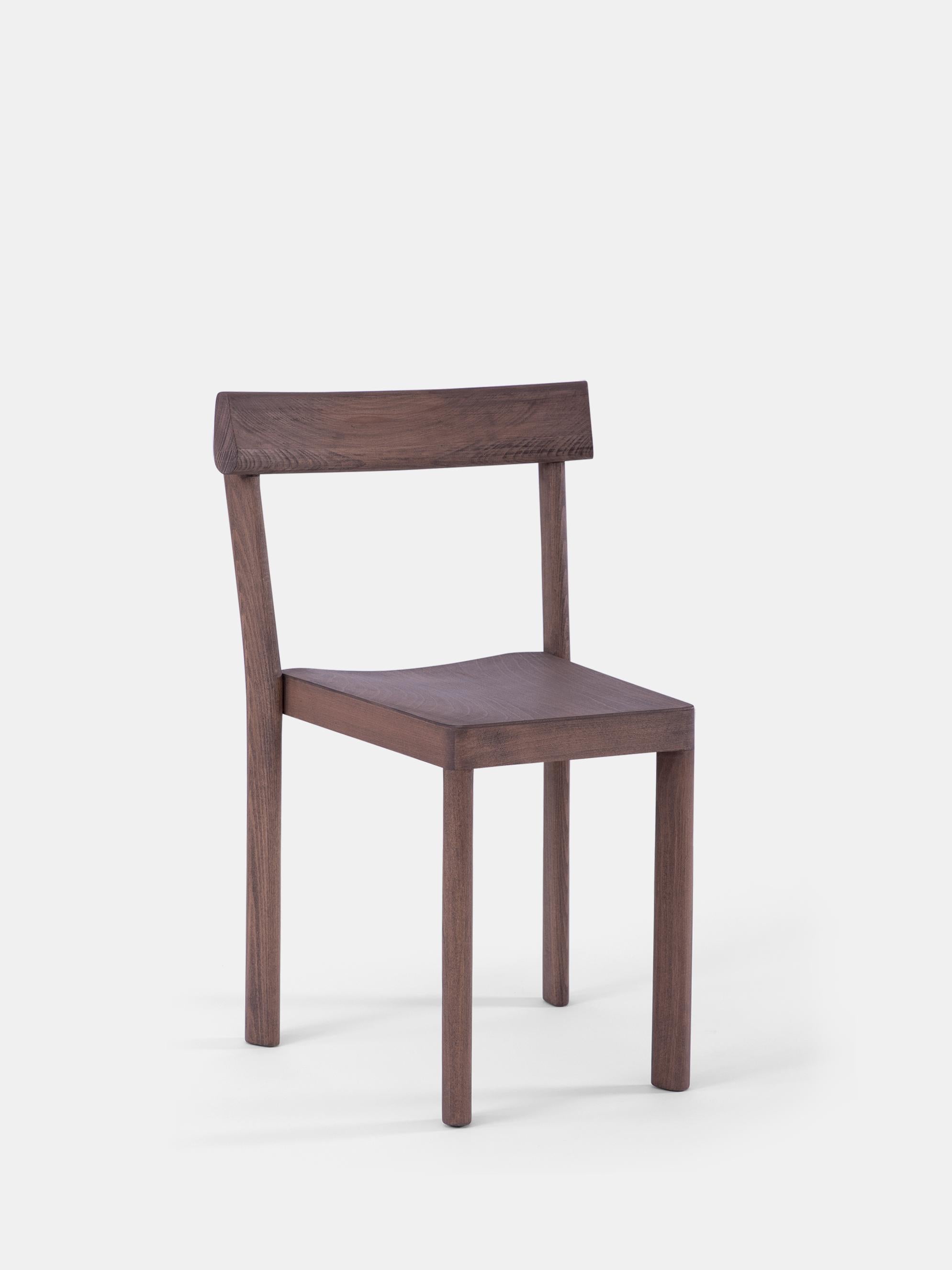 Set of 8 Galta Walnut Chairs by Kann Design
Dimensions: D 43 x W 51 x H 80 cm.
Materials: Beech with walnut finish.
Available in other finishes.

With the Galta, SCMP Design Office rethinks the classic bistro chair. The result is the epitome of