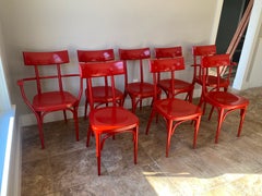 Set of 8 Gebruder Thonet Vienna Dining Chairs In Flame Red