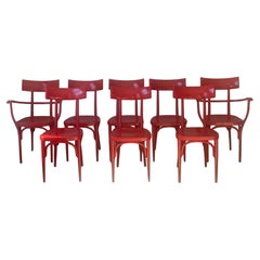 Set of 8 Gebruder Thonet Vienna Dining Chairs In Flame Red