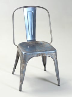 Set of (8) Genuine French Tolix AC Wide Style Chairs in Raw Welded Grey Blue