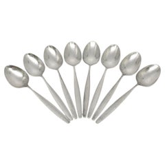 Set of 8 Georg Jensen Cypress Sterling Silver Large Youth Spoons 6" #18630