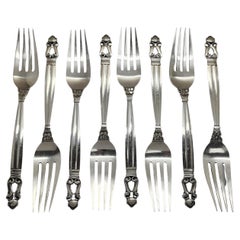 Set of 8 Georg Jensen & Wendel Denmark Acorn SS Dinner Forks 7 1/2" #14944