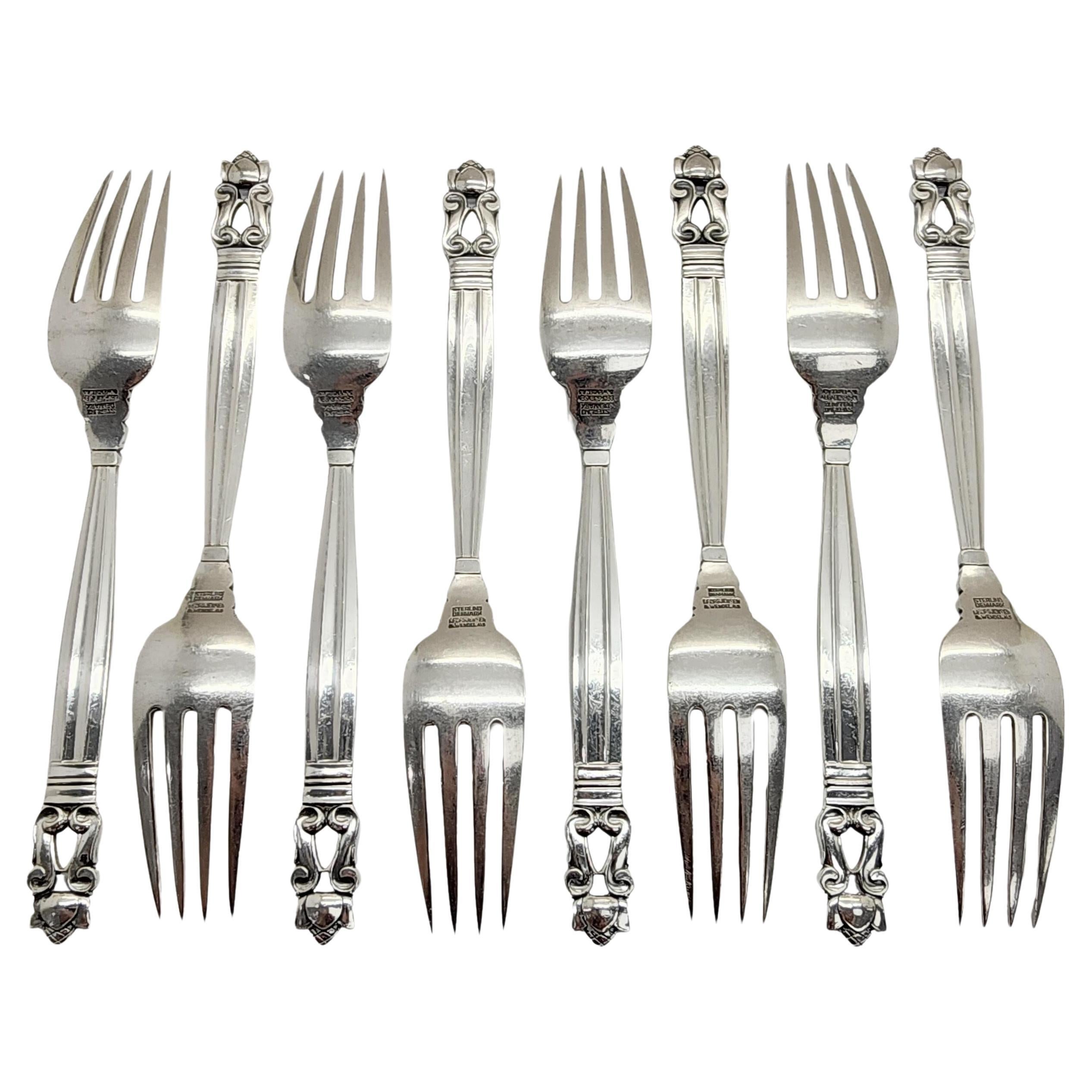 Set of 8 Georg Jensen & Wendel Denmark Acorn Sterling Silver Forks 6 5/8" #14946 For Sale