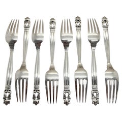 Used Set of 8 Georg Jensen & Wendel Denmark Acorn Sterling Silver Forks 6 5/8" #14946