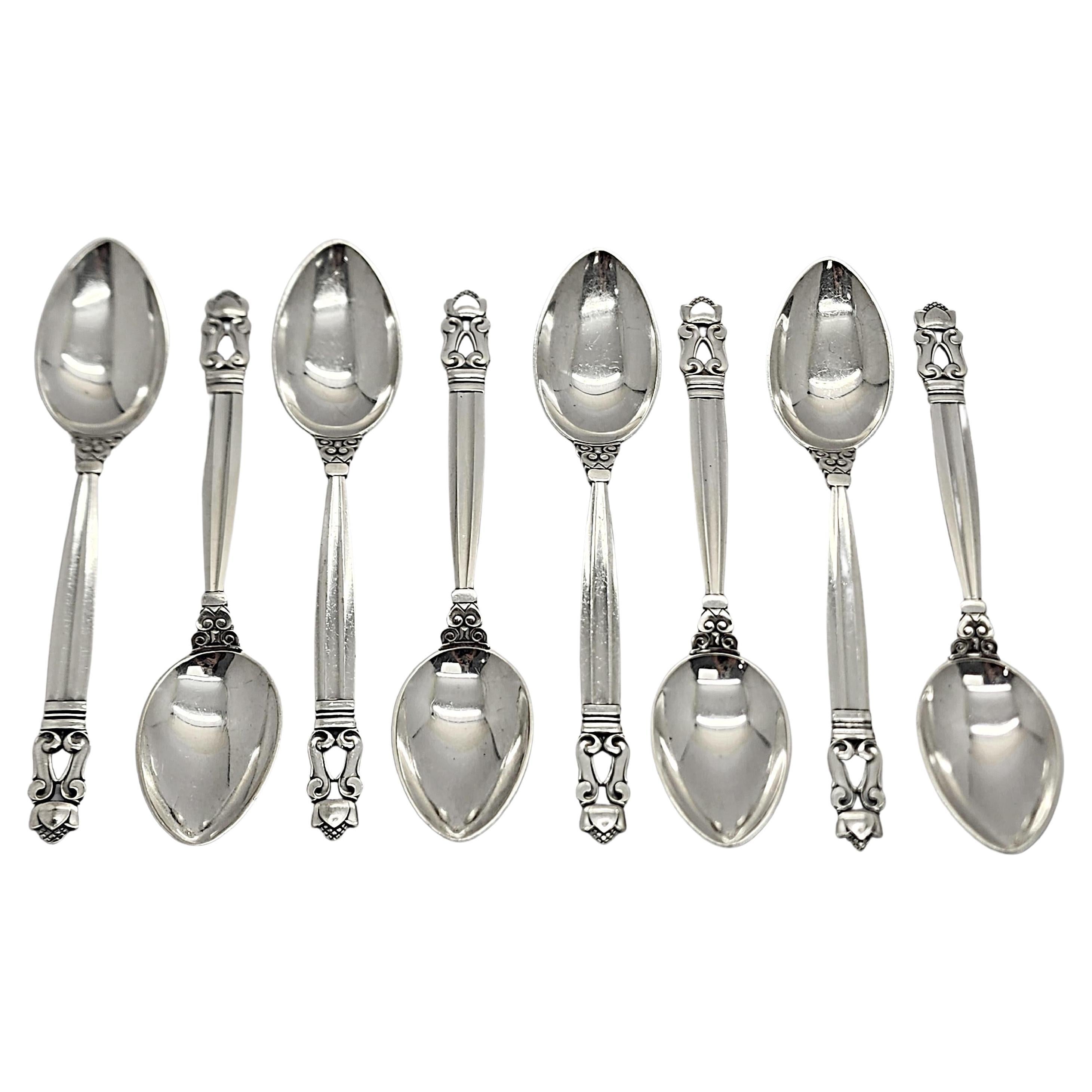 Set of 8 Georg Jensen & Wendel Denmark Acorn Sterling Silver Teaspoons #15035