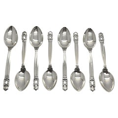 Vintage Set of 8 Georg Jensen & Wendel Denmark Acorn Sterling Silver Teaspoons #15035