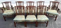 Set of 8 George III Style Carved & Upholstered Chippendale Dining Chairs