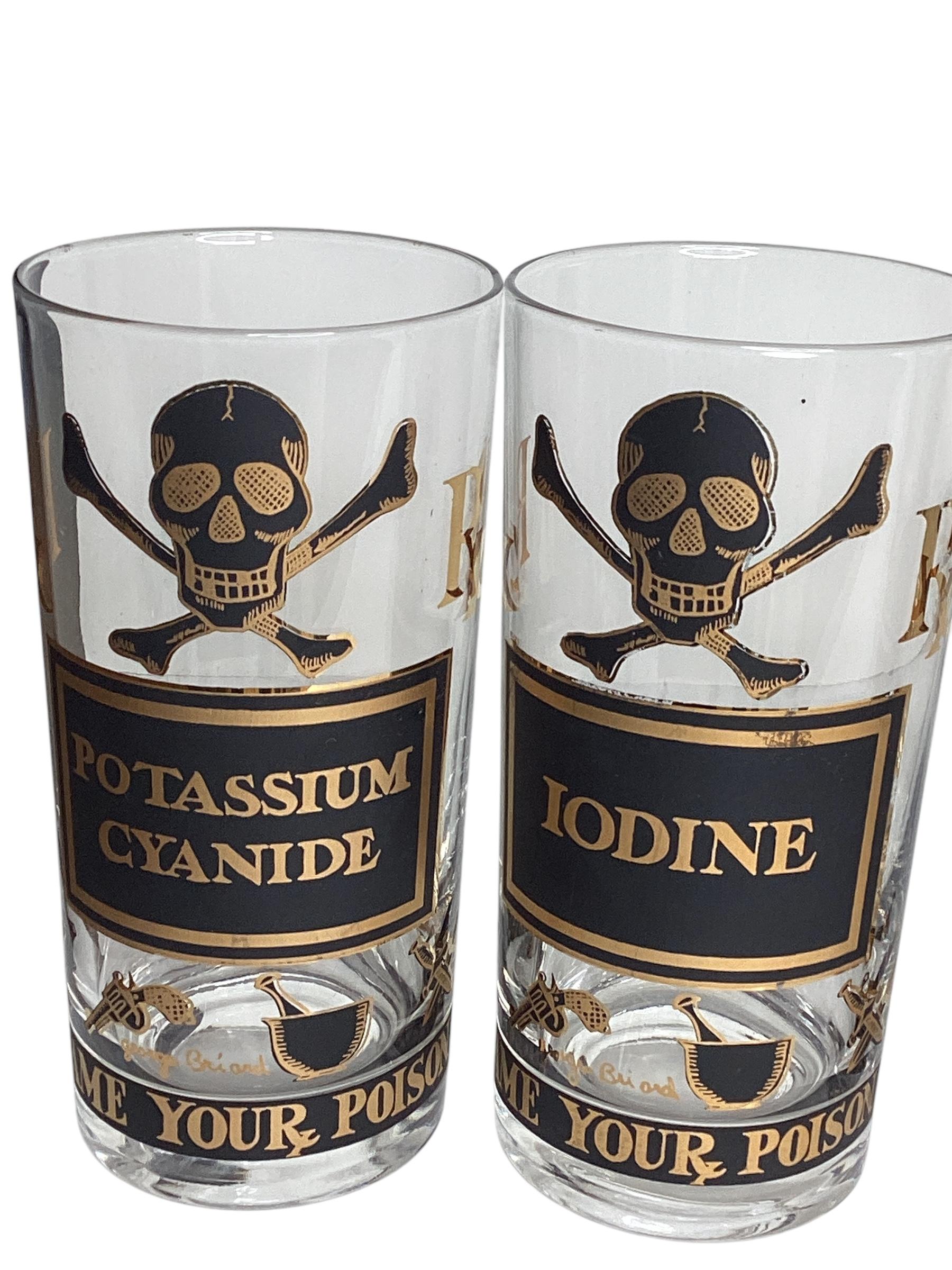 Set von 8 Georges Briard 22-karätigem Gold-Highballgläsern „Name Your Poison“ im Zustand „Gut“ im Angebot in Chapel Hill, NC