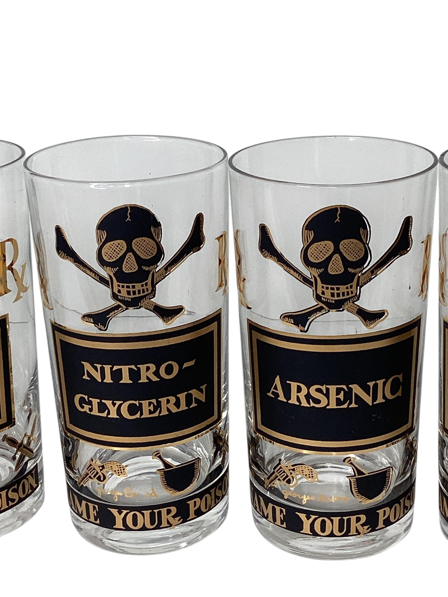 Set von 8 Georges Briard 22-karätigem Gold-Highballgläsern „Name Your Poison“ im Angebot 1