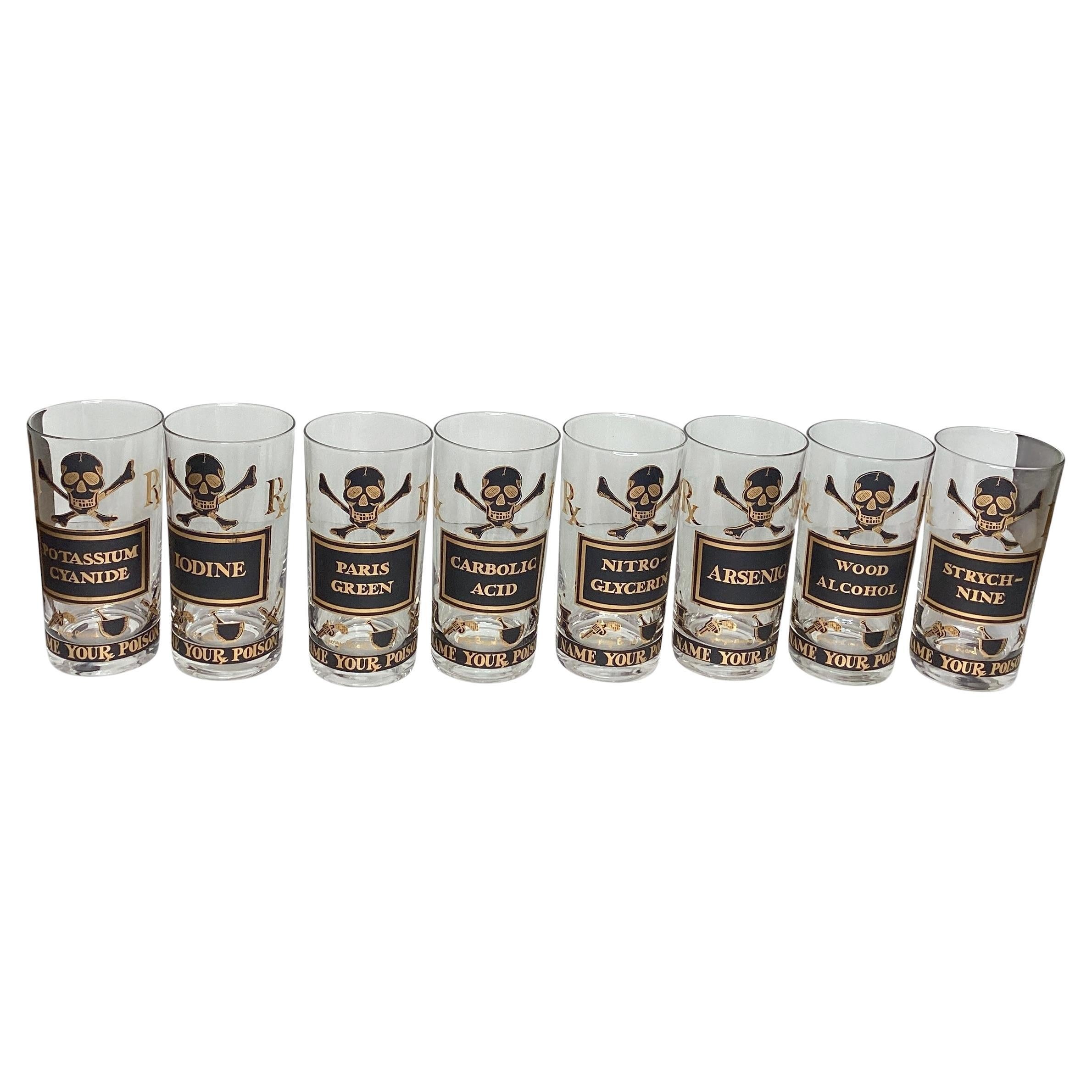 Set di 8 bicchieri Highball "Name Your Poison" di Georges Briard in oro 22 carati