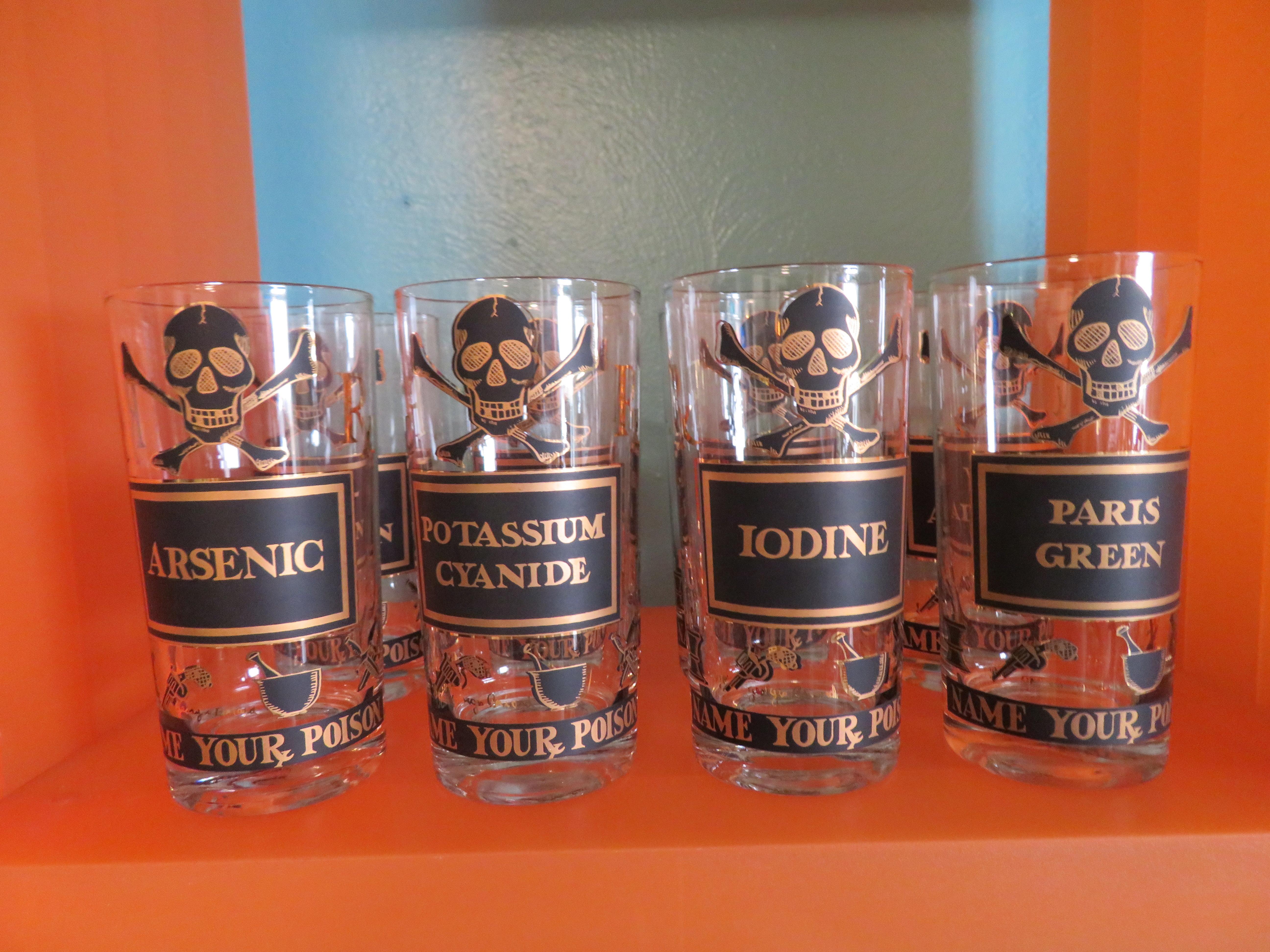 Mid-Century Modern Lot de 8 verres longs Georges Briard « Nom Your Poison » de style moderne du milieu du siècle dernier en vente