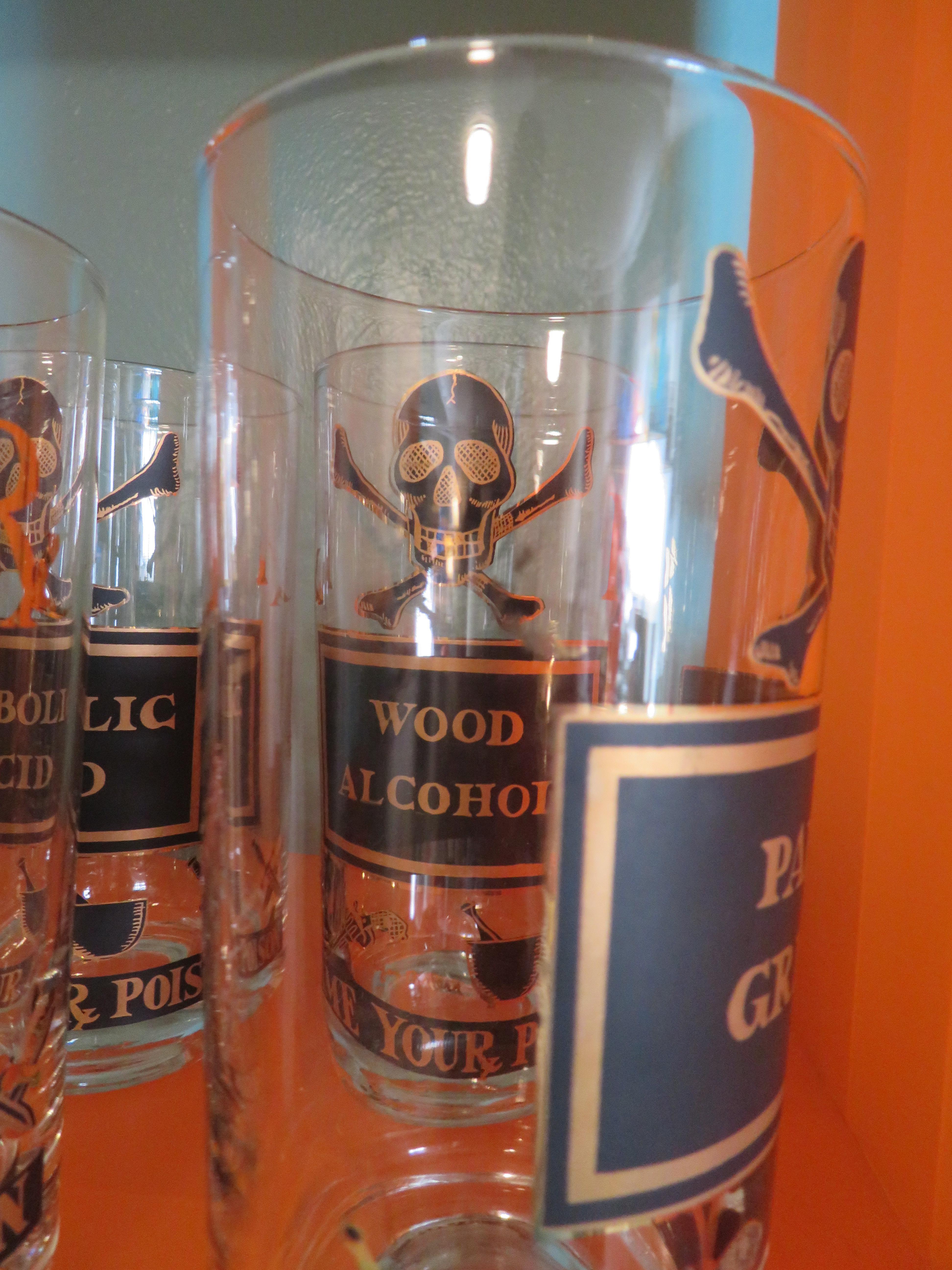 Lot de 8 verres longs Georges Briard « Nom Your Poison » de style moderne du milieu du siècle dernier Bon état - En vente à Pemberton, NJ