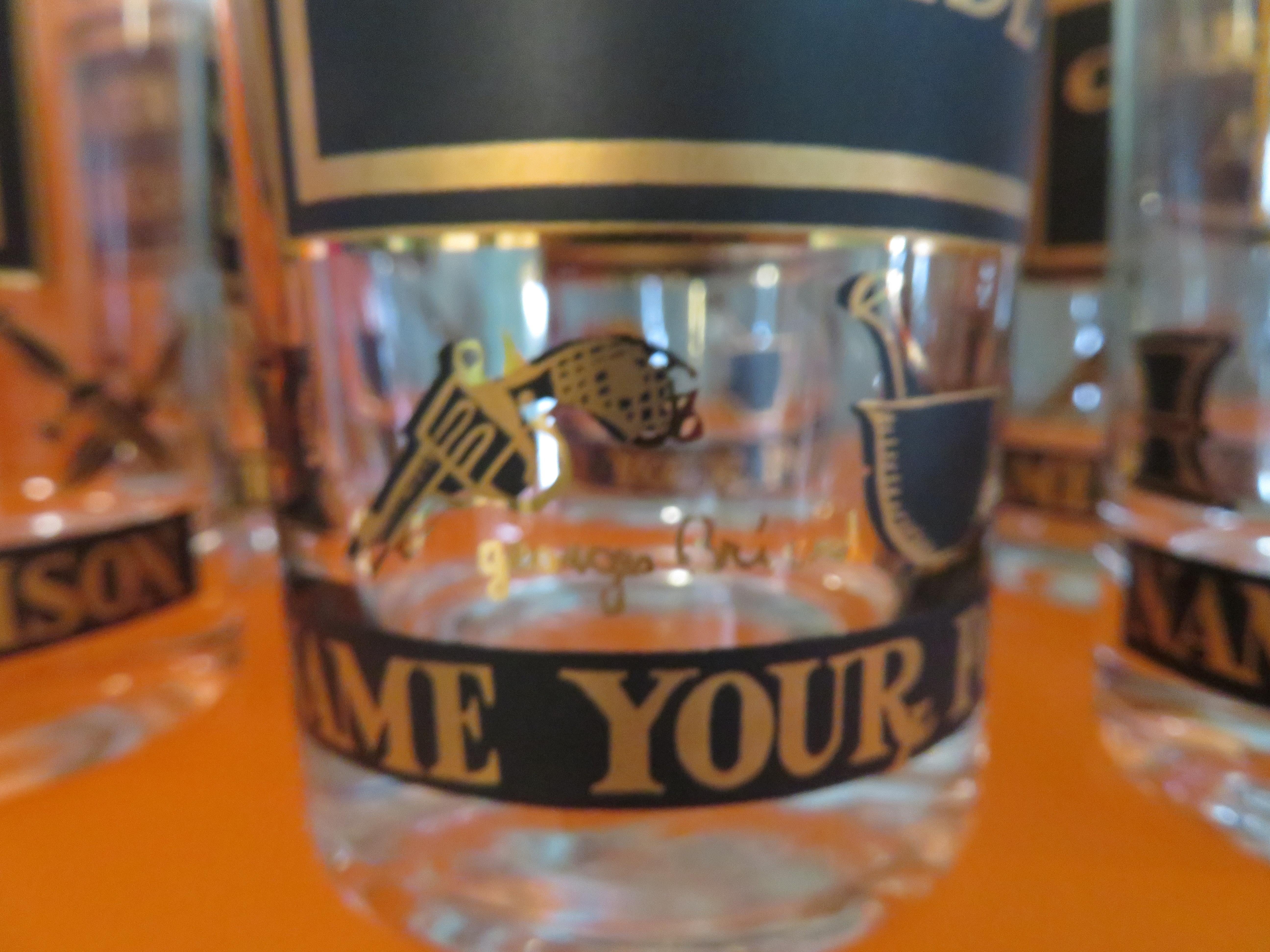 Milieu du XXe siècle Lot de 8 verres longs Georges Briard « Nom Your Poison » de style moderne du milieu du siècle dernier en vente