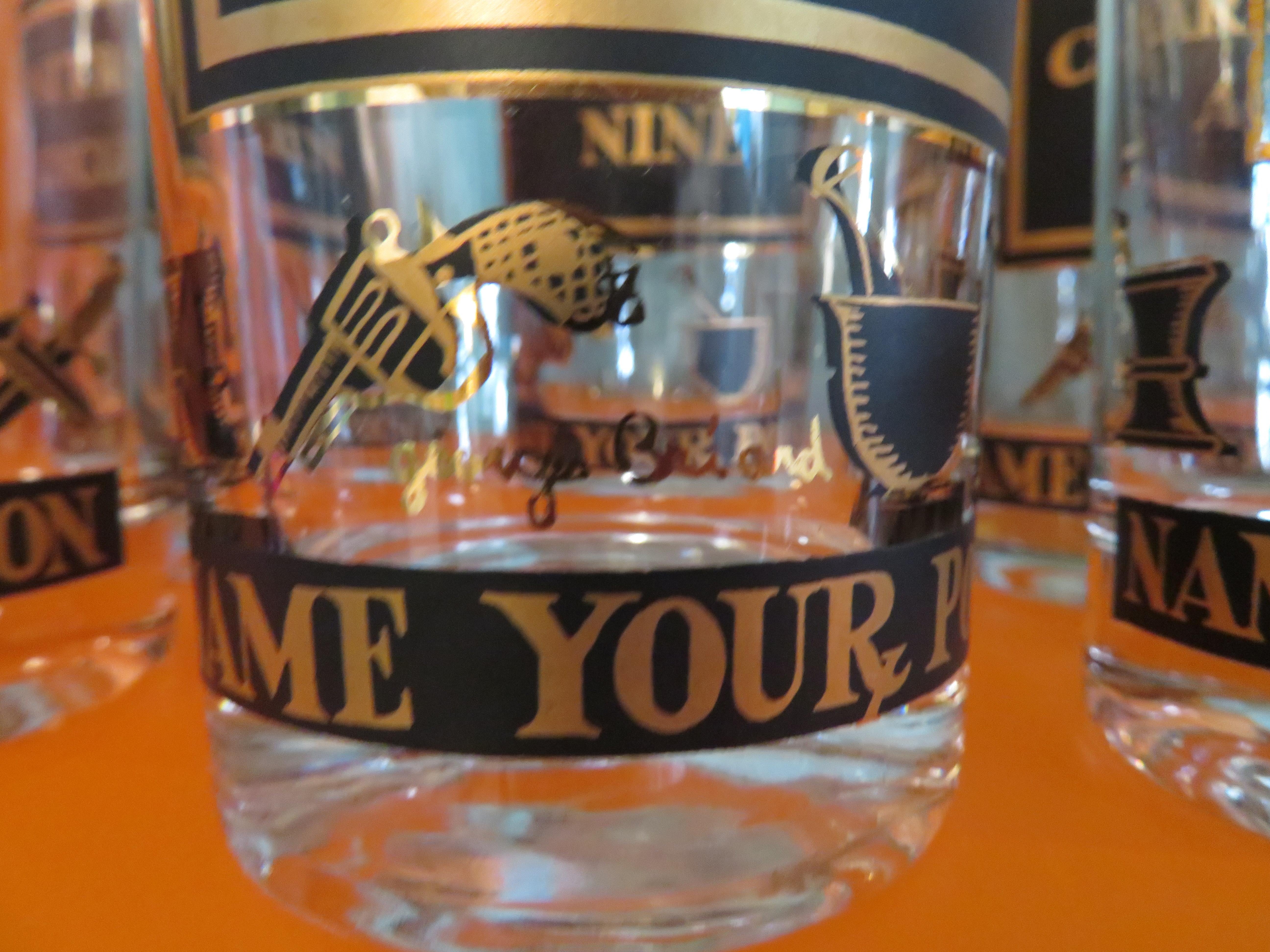 Verre Lot de 8 verres longs Georges Briard « Nom Your Poison » de style moderne du milieu du siècle dernier en vente